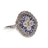 A SAPPHIRE AND DIAMOND RING