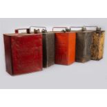 FIVE ESSO AND SHELL PETROL CANS