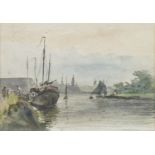 A CONTINENTAL HARBOUR, A WATERCOLOUR BY ANDREW DOUGLAS