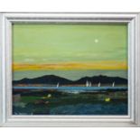 EVENING TOWARDS THE ARRAN HILLS, AN OIL BY JAS HARDIE