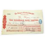 THE RANGERS FOOTBALL CLUB LTD CHEQUE MADE PAYABLE TO W. STRATH ESQ