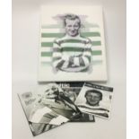 A SCREENPRINT OF JIMMY JOHNSTONE AND OTHER ITEMS RELATED TO JOHNSTONE