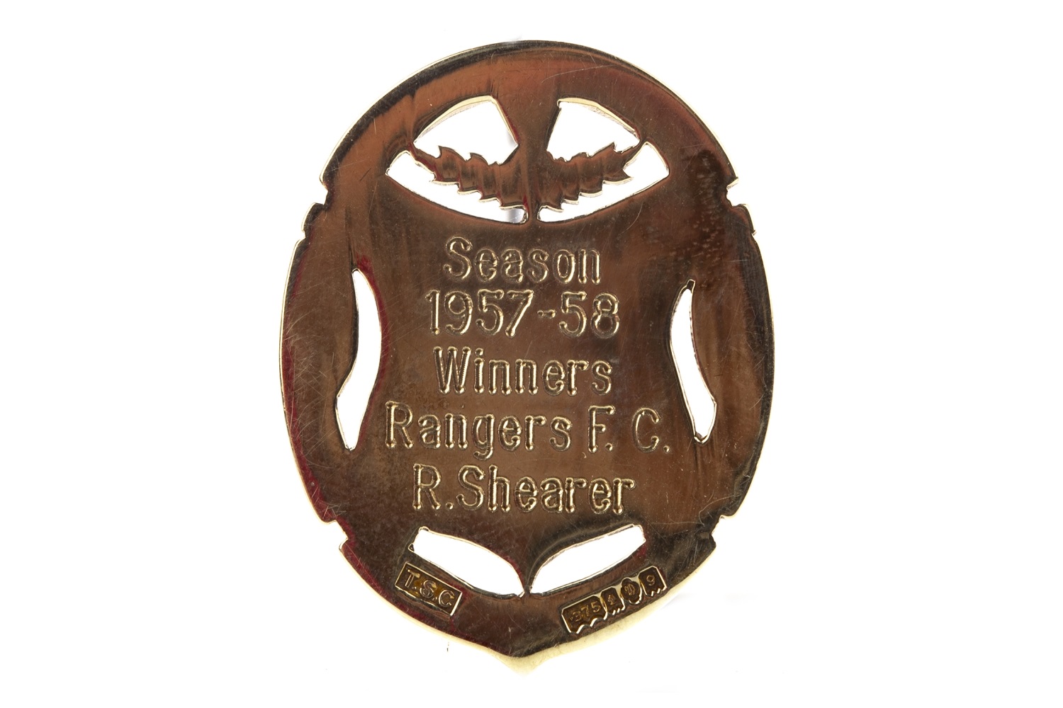 BOBBY SHEARER 'CAPTAIN CUTLASS' OF RANGERS F.C. - HIS GLASGOW CUP WINNERS GOLD MEDAL 1957-58 - Image 2 of 2