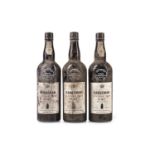 THREE BOTTLES OF SANDEMAN 1977 PORT