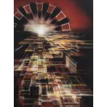 MAGNETRON RISING OVER THE ELECTRIC CITY, A COLOUR PRINT BY KEN PALMER