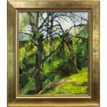 GREEN LANDSCAPE WITH TREES, AN OIL