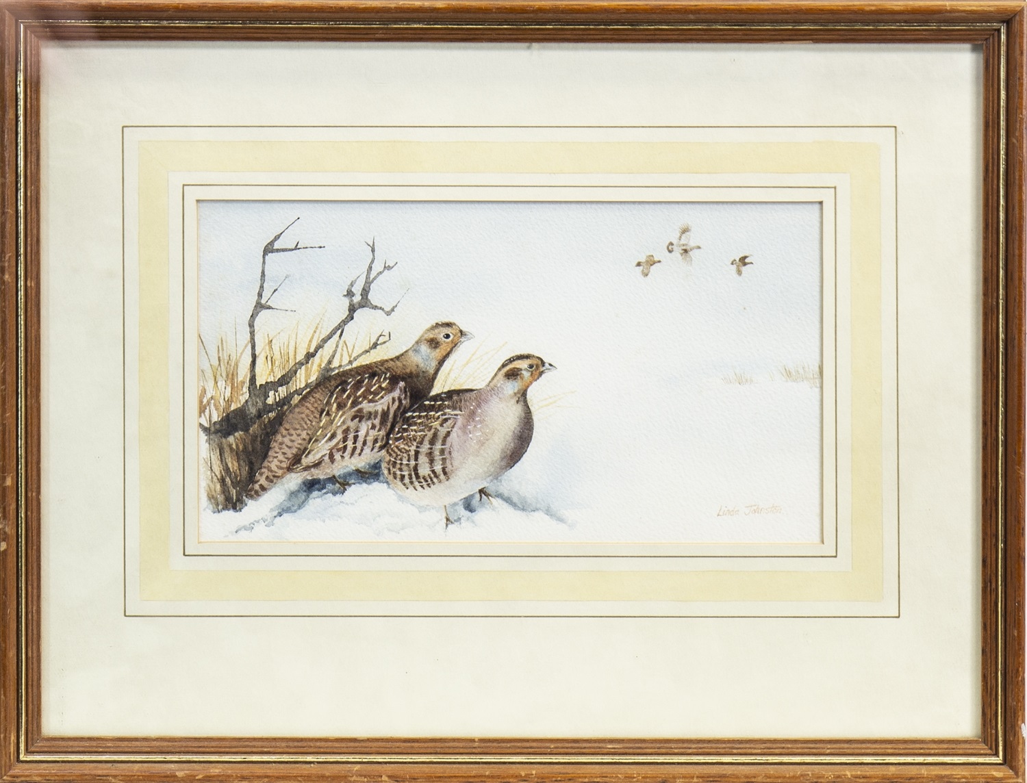 GROUSE IN THE SNOW, A WATERCOLOUR BY LINDA JOHNSTON - Image 2 of 2