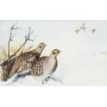 GROUSE IN THE SNOW, A WATERCOLOUR BY LINDA JOHNSTON