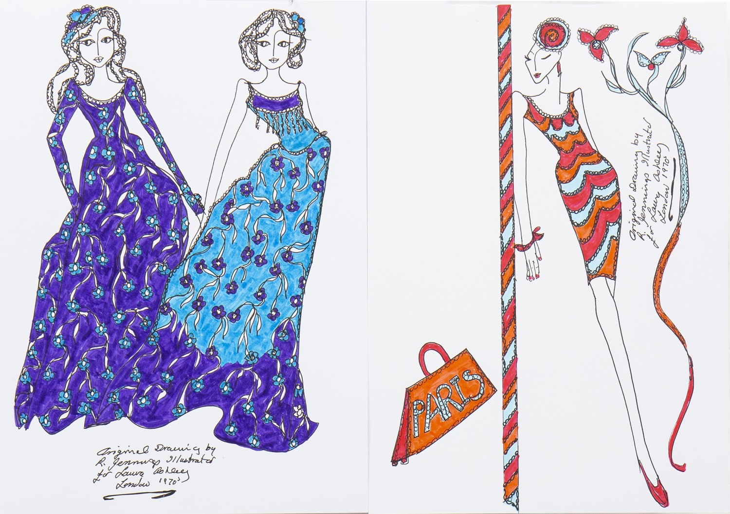 A PAIR OF ILLUSTRATIONS OF DESIGNS FOR LAURA ASHLEY