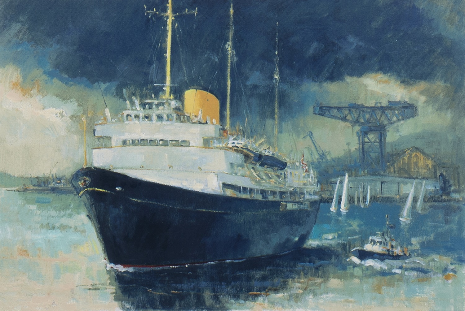 BRITANNIA, FAREWELL TO THE CLYDE, A SIGNED LIMITED EDITION PRINT BY JAMES WATT - Image 2 of 2