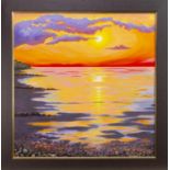 BRIGHT SUNSET, AN OIL BY SANDRA FRANCIS