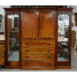 A VICTORIAN BREAK FRONT MAHOGANY AND LINE INLAID WARDROBE, WITH SECRETAIRE 211CM H, 232CM L