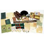 WORLD WAR TWO, WOMEN'S LAND ARMY AND OTHER MEMORABILIA, INCLUDING MEDALS, CAP, BUTTONS, LEATHER