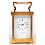 A MATTHEW NORMAN BRASS CARRIAGE TIMEPIECE, 11.5CM H EXCLUDING HANDLE, BOXED