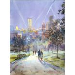 MICHAEL CRAWLEY, CENTRAL PARK NEW YORK AT NIGHT, SIGNED, WATERCOLOUR, 23 X 29CM