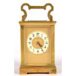 A FRENCH BRASS CARRIAGE CLOCK, RETAINING THE ORIGINAL SILVERED PLATFORM LEVER ESCAPEMENT AND