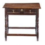 A WILLIAM III OAK SIDE TABLE, LATE 17TH C, fitted with twin geometric moulded drawer, on baluster