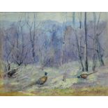 ENGLISH SCHOOL, PHEASANTS IN WINTER, SIGNED WITH INITIALS J M I, WATERCOLOUR, 20 X 16CM
