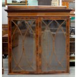 AN EDWARDIAN INLAID MAHOGANY GLAZED BOOKCASE, 124 X 125CM