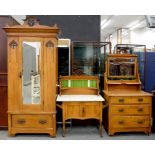 A STAINED AND CARVED BEECH ART NOUVEAU THREE PIECE BEDROOM SUITE, EARLY 20TH C, COMPRISING OF