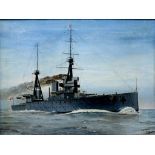 E. LARTER, BATTLESHIP, SIGNED AND DATED 1912, OIL ON CANVAS, 40 X 30CM