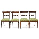 TWO PAIRS OF VICTORIAN CARVED ROSEWOOD DINING CHAIRS