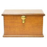 AN IRON AND BRASS MOUNTED TEAK BLANKET BOX, THE INTERIOR FITTED WITH A TILL, 60CM H; 105 X 58CM