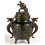 A JAPANESE BRONZE KORO AND COVER, 34CM H, MEIJI PERIOD, BASE DETACHED