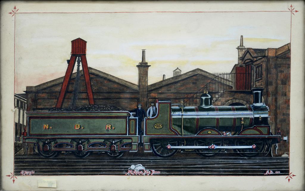 ENGLISH SCHOOL, LOCOMOTIVE AND TENDER, SIGNED WITH MONOGRAM AND DATED 1912, WATERCOLOUR, 45 X 28CM