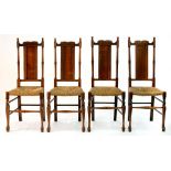 A SET OF FOUR RUSH SEATED OAK DINING CHAIRS, C1930
