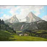 B. NIUMILLER, ALPINE SCENE, SIGNED AND DATED 1939, OIL ON BOARD, 64 X 49CM