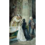 ITALIAN SCHOOL, FIRST COMMUNION, INDISTINCTLY SIGNED AND DATED 1892, WATERCOLOUR, 20 X 34CM