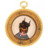 A METAL GILT PENDANT INSET WITH A VICTORIAN REVERSE PAINTED INTAGLIO OR 'ESSEX' CRYSTAL OF THE