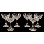 A SET OF SIX CUT GLASS WINES, 13CM H