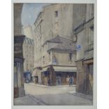 HERBERT HENDRIE, STREET CORNER IN A FRENCH TOWN, SIGNED, WATERCOLOUR, 47 X 36.5CM