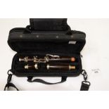 A LONDON IMPROVED D WOODEN SIX KEYED PICCOLO WITH LATER CASE, MACHINED HEAD++Good condition