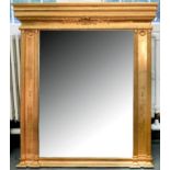 A GILT FRAMED OVERMANTEL MIRROR IN A VICTORIAN STYLE, 154CM H X 137CM W