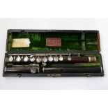 A RUDALL, CARTE & CO WOODEN FLUTE, ORIGINAL CASE, COCUS WOOD TREE PIECE BODY AND HEAD JOINT++
