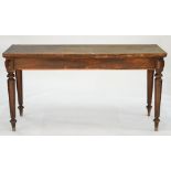 A VICTORIAN OAK SIDE TABLE WITH LATER TOP, 78CM H; 152 X 55CM