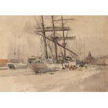 WILLIAM THOMAS MARTIN HAWKSWORTH, RI (1853-1935), STUDY OF SHIPS, watercolour on coloured paper,