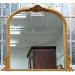 A PINE FRAMED OVERMANTEL MIRROR IN A VICTORIAN STYLE, 137 X 120CM