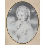 FOLLOWER OF JOHN DOWNMAN, ARA PORTRAIT OF A LADY watercolour, watermarked JOY, oval, 18.5 x 14.5,