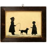 HUBARD GALLERY (1822-C1845) SILHOUETTE OF TWO CHILDREN AND THEIR DOG cut paper with grey wash, 18