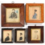 ENGLISH NAIVE ARTISTS, 19TH CENTURY PORTRAITS OF LADIES AND GENTLEMEN five, including a pair, one