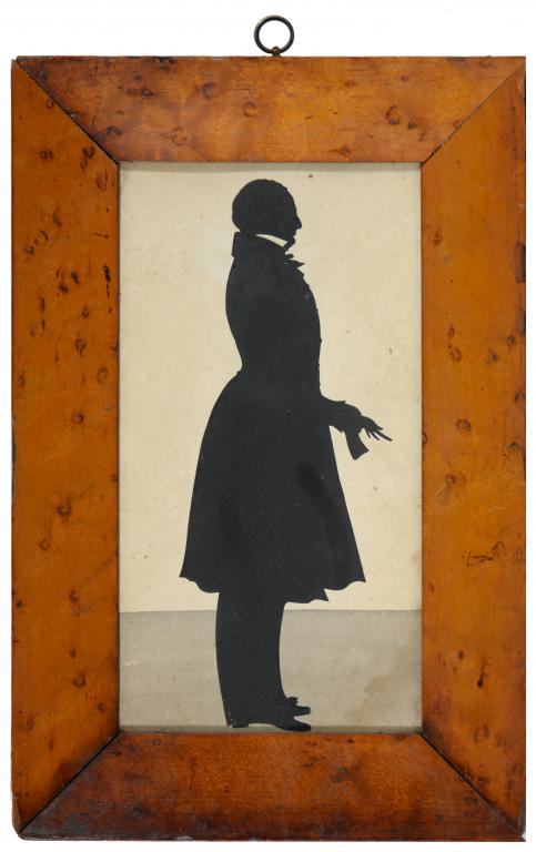 ENGLISH SCHOOL, EARLY/MID 19TH C SILHOUETTES OF A LADY AND GNETLEMAN full length, cut paper, one