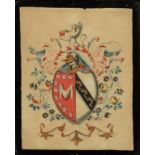 HERALD PAINTER, EARLY 19TH C ARMORIAL ACHIEVEMENT watercolour heightened with filt, 23 x 18cm++The