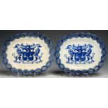 A PAIR OF JOHN AND RICHARD RILEY BLUE PRINTED EARTHENWARE ARMORIAL STANDS, C1820-28 with pierced