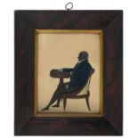 REUBEN WRIGHT SILHOUETTE OF A GENTLEMAN seated full length his right hand on a table, signed, ink