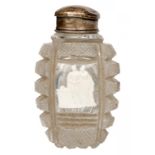 A FRENCH CRYSTALLO CERAMIE SCENT BOTTLE, C1820 with a sulphide of two figures at an altar,