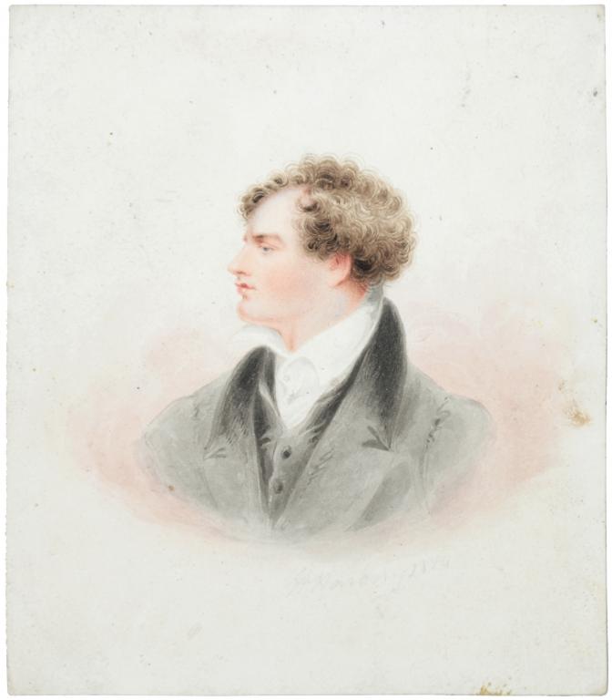 AFTER GEORGE HENRY HARLOW PORTRAIT OF LORD BYRON head and shoulders, bears signature and date, - Bild 2 aus 2